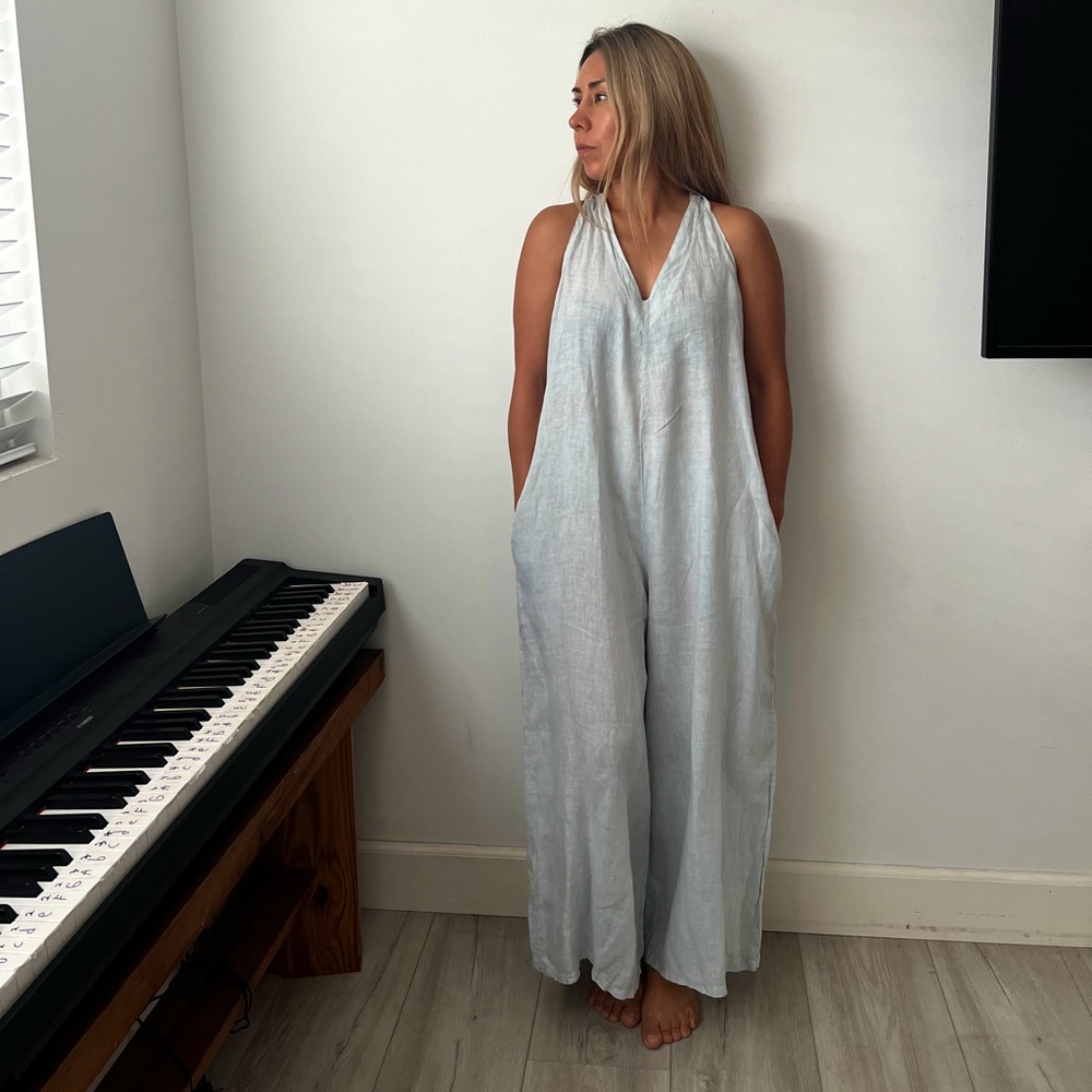 Foggy Blue Linen Jumpsuit